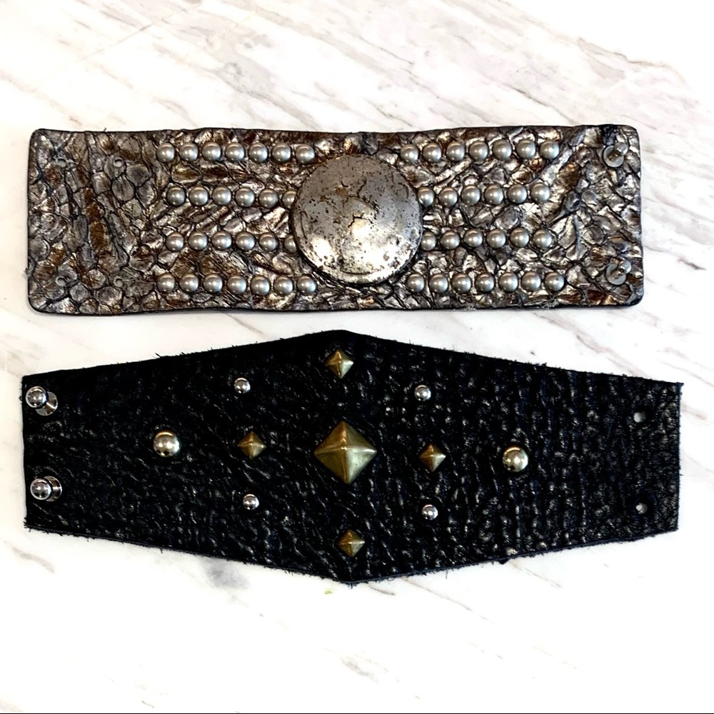 🖤Lot of 2 Leather Cuffs w Studs Embelishments